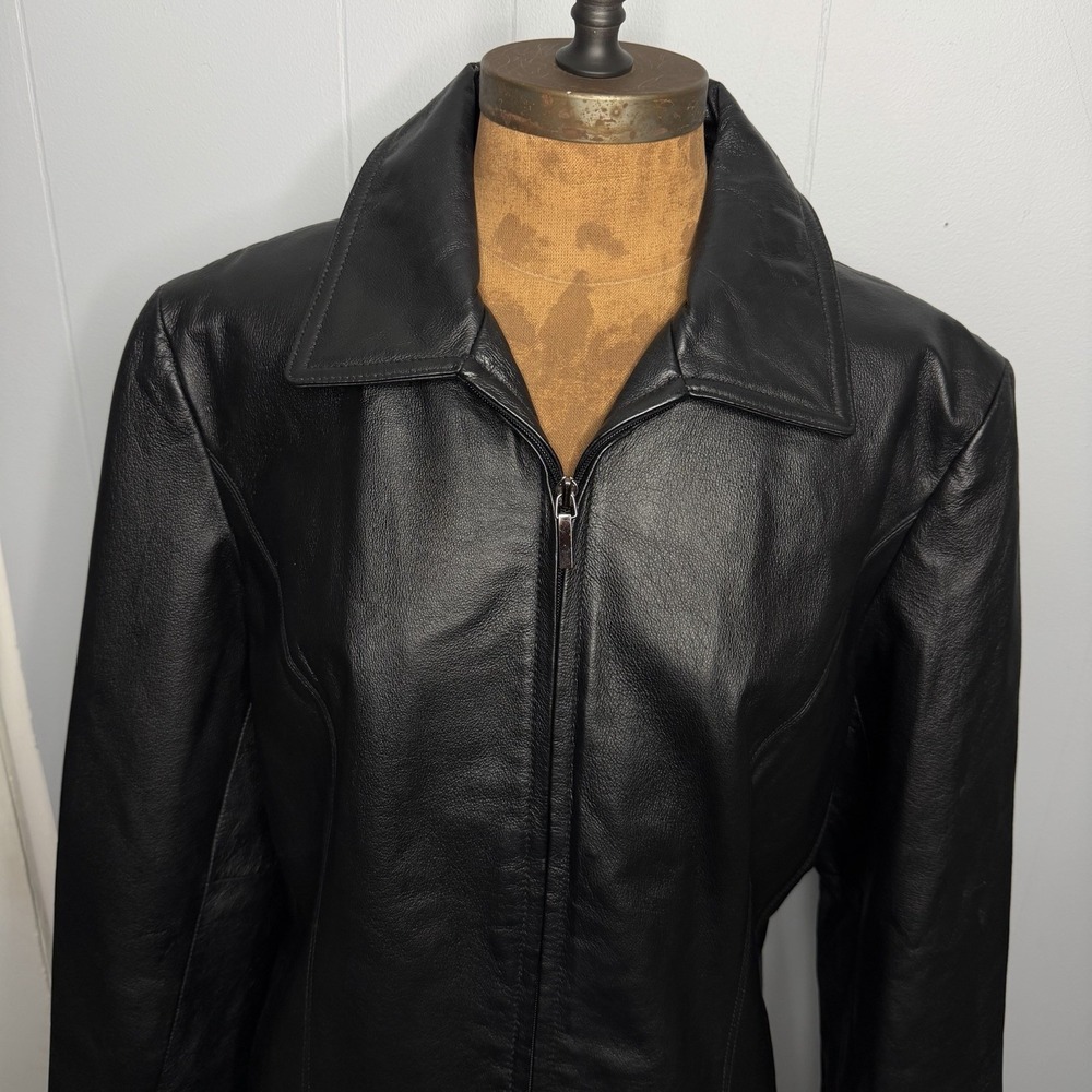Vintage Worthington Women's Leather Jacket Size Large Black Zip Front Pockets - Picture 2 of 12